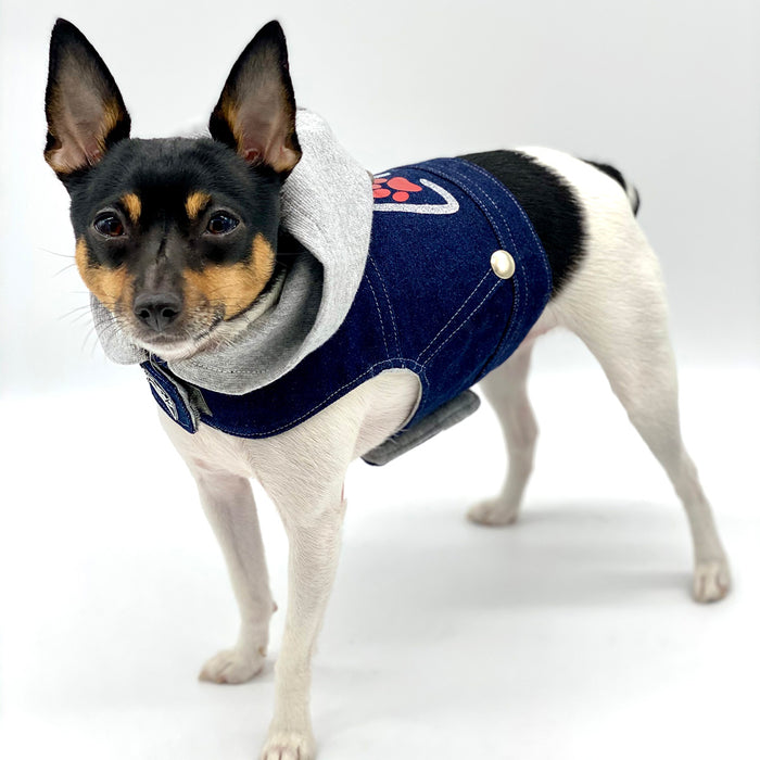 Denim Hoodie "Love" Harness Vest – Gray