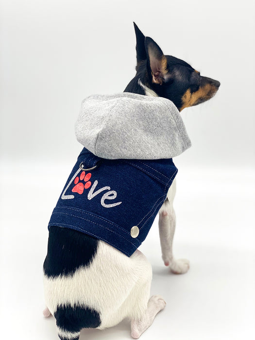 Denim Hoodie "Love" Harness Vest – Gray