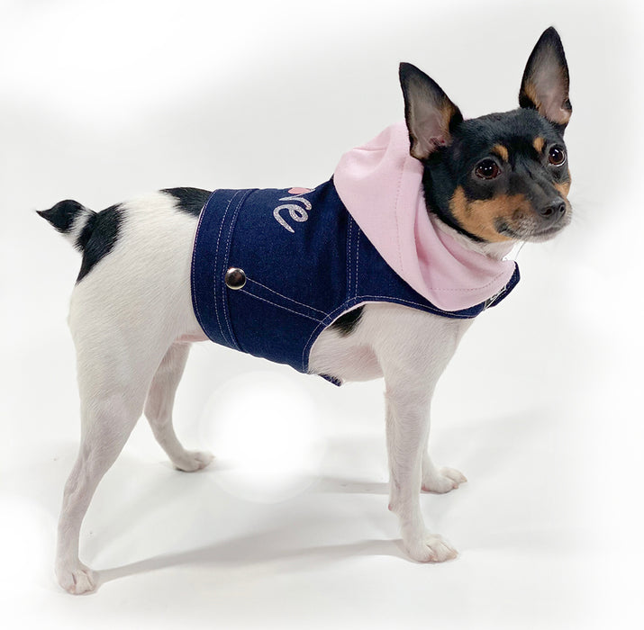 Denim Hoodie "Love" Harness Vest – Pink