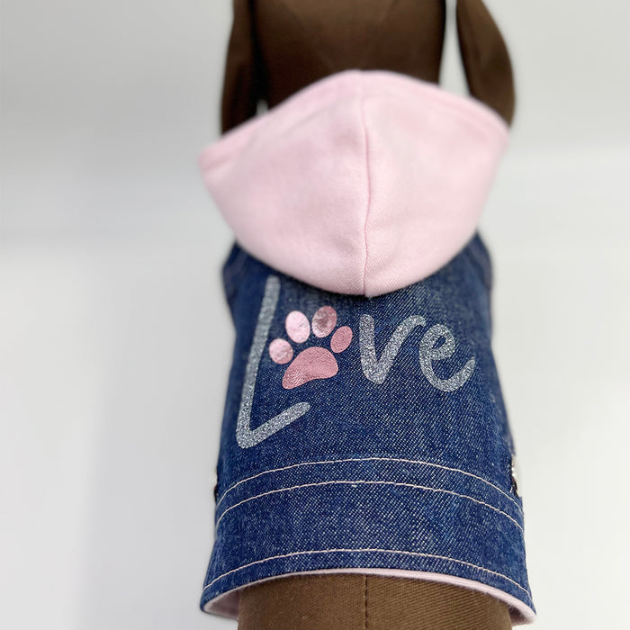 Denim Hoodie "Love" Harness Vest – Pink