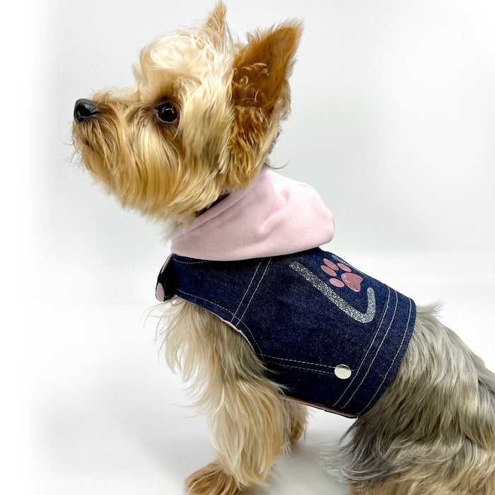 Denim Hoodie "Love" Harness Vest – Pink