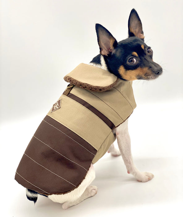 DoggieCoutureNY Water Resistant Brown & Tan Coat