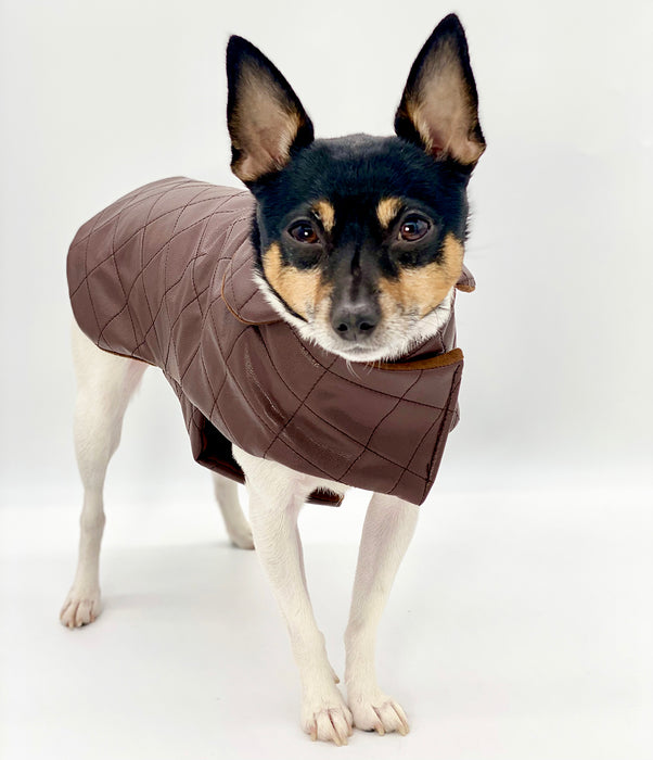 DCNY Quilted Vegan Chocolate Leather Coat