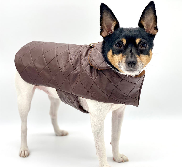 DCNY Quilted Vegan Chocolate Leather Coat