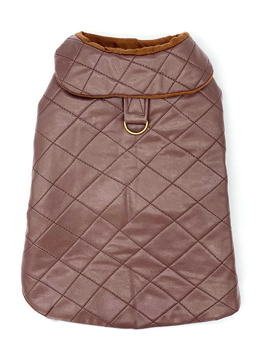 DCNY Quilted Vegan Chocolate Leather Coat