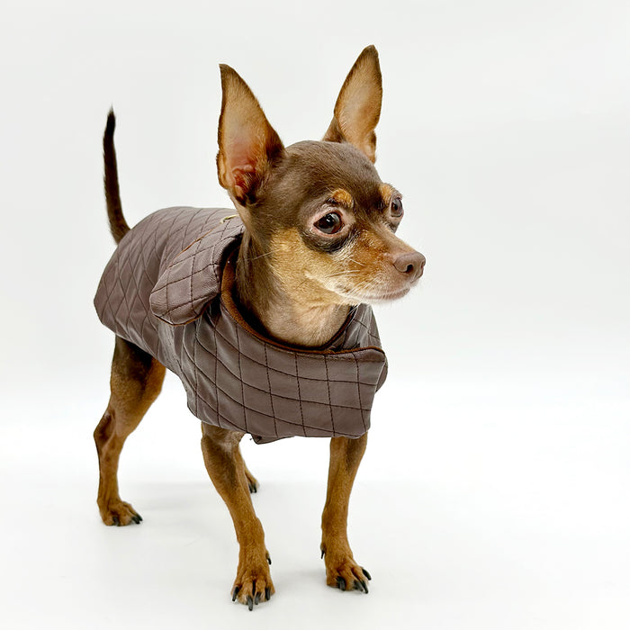 DCNY Quilted Vegan Chocolate Leather Coat