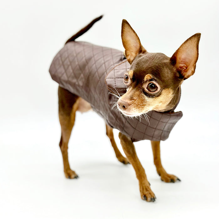 DCNY Quilted Vegan Chocolate Leather Coat