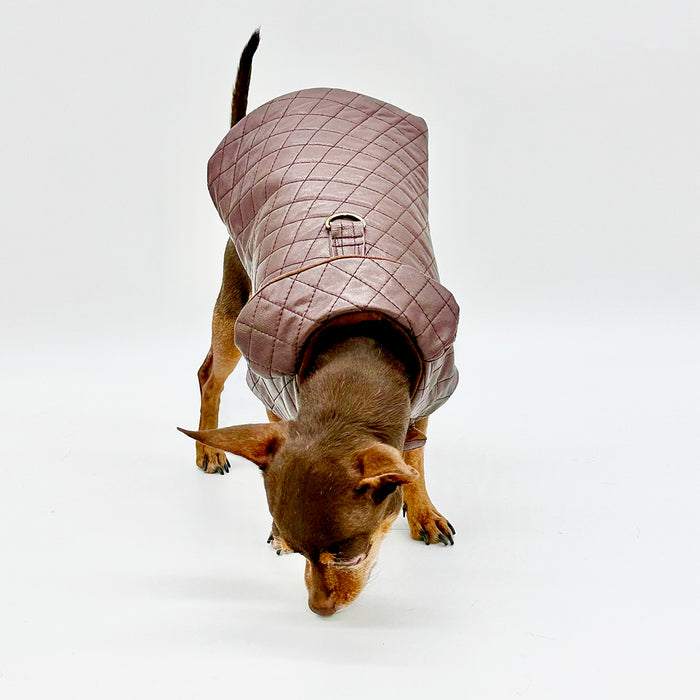 DCNY Quilted Vegan Chocolate Leather Coat