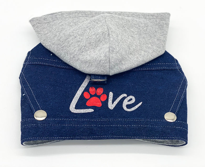 Denim Hoodie "Love" Harness Vest – Gray